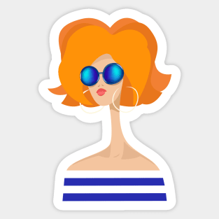 Redhead Girl in Blue Glasses Sticker